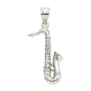   Designer Jewelry Gift 14K White Gold 3 D Tenor Saxophone Pendant