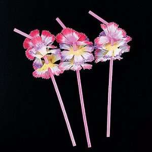 48) Pink Tropical Flower Luau Lei Straws  Kitchen 