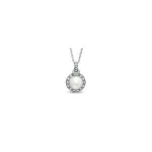  ZALES Cultured Freshwater Pearl and White Topaz Pendant in 