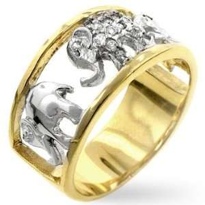  14k Gold and White Gold Rhodium Bonded Elephant Ring with 