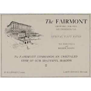  1921 Ad Fairmont Hotel Nob Hill San Francisco Linnard 