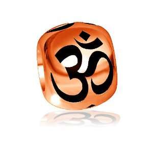  Yoga Ohm, Om, Aum Bead with Black Symbol in 14K rose (pink 