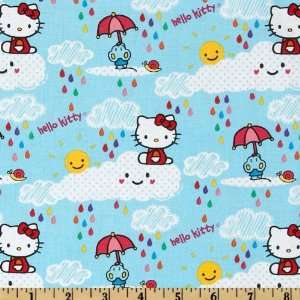  44 Wide Hello Kitty Rain Or Shine Rainy Day Blue Fabric 