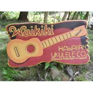 WAIKIKI, HAWAIIAN UKULELE Vintage Tiki Sign   16  Kitchen 