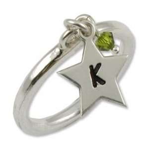  Sterling Silver Star Initial Ring with Birthstone Jewelry