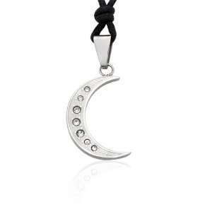 Ziovani Crescent Moon with Moonlight CZ Stones Stainless Steel Pendant 