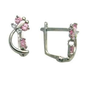  Pink   Spring Time Butterfly 14k White Gold Huggie Earrings Jewelry