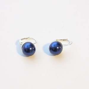   Earrings with Glass Bead, Blue / Silver Plating 
