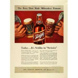   Wisconsin Ale Beer Stein Brew   Original Print Ad