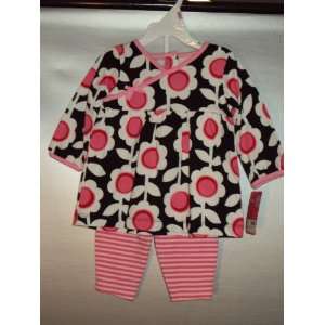   Cotton Knit Top and Legging Pant Set Black/White/Pink 9 Months Baby
