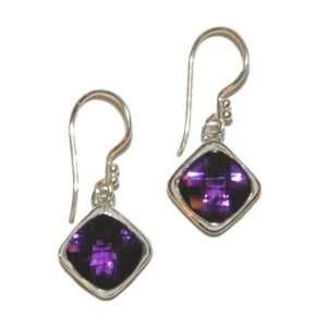 Silver and Amethyst Earrings   Square/Diagonal Cut, 1.3 cm & 10.2 cttw 