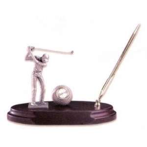  Pewter Finish Golfer and Golfball with Encased Clock 