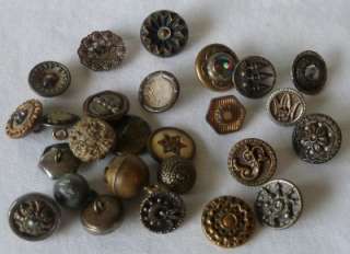   26 Antique Metal Glass Enamel Steels Waistcoat Buttons Metal Vintage