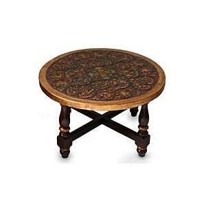  NOVICA Leather coffee table, Floral Style