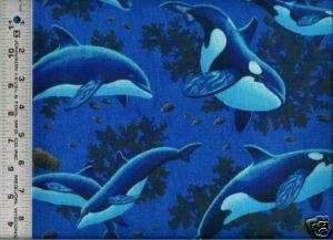 Nice ~ DOLPHINS & WHALES ~ 100% Cotton Quilt Fabric BTY  