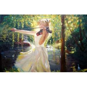   Violin in the Lakeside Oil Painting 24 x 36 inches