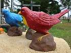 LARGE RED BIRD ON ROCK CEMENT/CONCRETE GARDEN ART STATUE HAND PAINTED
