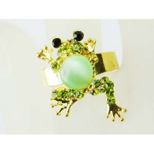   Body Emerald Green Crystal Rhinestone Gold Tone Toad Froggy Frog Ring