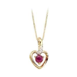 14K Yellow Gold 0.01 ct. Diamond and 4 MM Ruby Heart Pendant with 