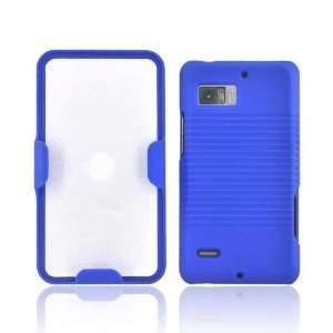 Blue Hard Rubberized Case Cover w Holster Stand For Motorola Droid 