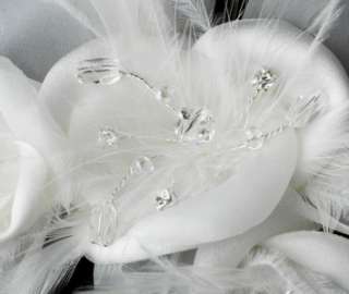 Feather Flower Bridal Hair Comb with Crystals  