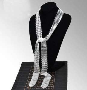 2COLORS Lots of Rhinestone White Black Tie Necklace ~~ Best Gift Free 