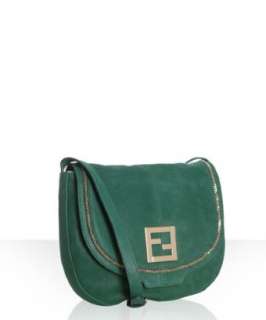 Fendi emerald shimmer leather shoulder bag  