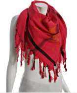 style #303888401 pink cotton silk Birds & Bees fringe scarf