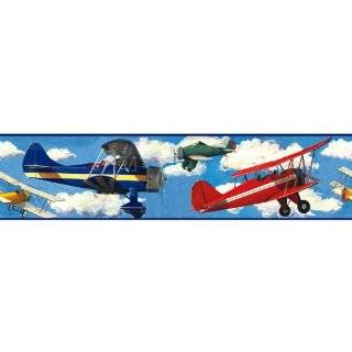   Take Flight Airplane Pre Pasted Wallpaper Border, Navy Background