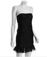 Halston Heritage black silk chiffon ruched strapless dress style 