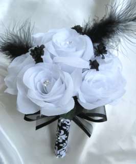 17pc Bouquet package wedding silk flowers Centerpieces RED BLACK WHITE 