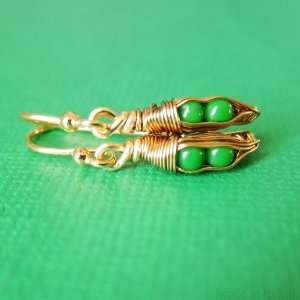 Cute Little Pea Pods   tiny handmade earrings   2 shamrock green peas 
