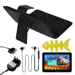  Protector + Black Leather Case With Bluetooth Keyboard + Earphones 