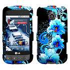 For Sprint LG LS670 Optimus S V U Blue Flowers 2D Silver Accessory 