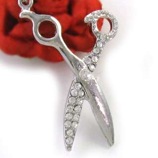 Silver Tone Hair Stylist Scissors Pendant Necklace n265  