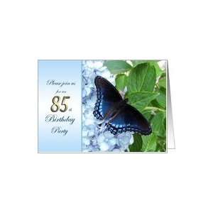  85th birthday Party Invitation with Butterfly on blue 