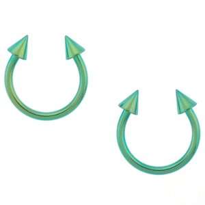 Green Anodized Stainless Steel 14G Horseshoes with 4mm Spikes   Sold 