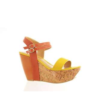 Chinese Laundry Womens Wedge Sandals Go Getter Yellow/Orange Leather 