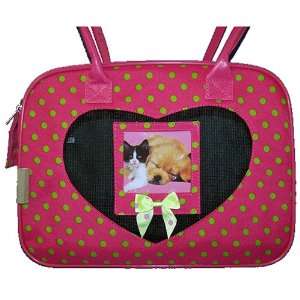    Designer Dog Carrier Pink/Green with Heart Silhouette