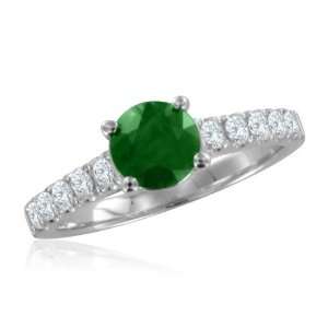Natural Emerald Pave Diamond Engagement Ring 14k White Gold Band (G 