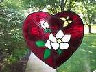 ANTIQUE LEADED STAINED GLASS HEART WINDOW HANGING