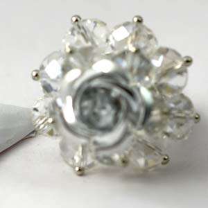   Nice CZ Zirconia Crystal Beads Flower Adjustable Finger Ring  