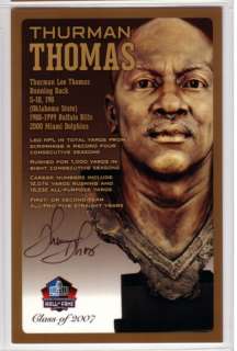 THURMAN THOMAS~HALL OF FAME~AUTO BRONZE BUST CARD #/150  