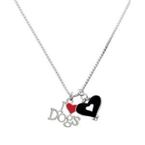  I love Dogs with Red Heart and Black Heart Charm Necklace 