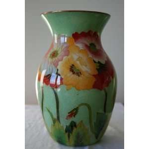  Chinese Cloisonne Green Floral Vase 