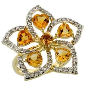10k Gold Large Flower Ring, w/ 0.60 Carat Brilliant Cut Diamonds & 2 