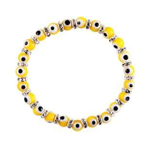   Evil Eye Bracelet CZ and Swarovski Crystals 6mm Beads Yellow Jewelry