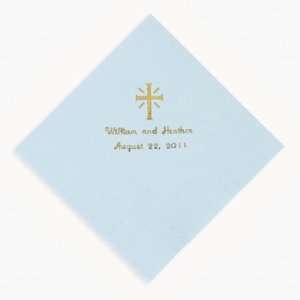 Personalized Gold Cross Luncheon Napkins   Light Blue   Tableware 
