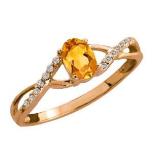  0.48 Ct Oval Yellow Citrine and White Topaz 14k Rose Gold 