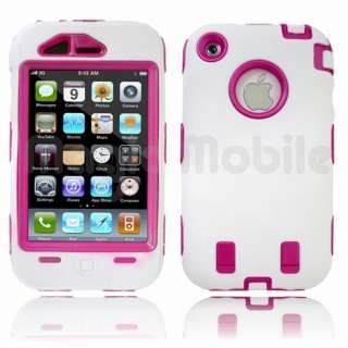   Case w/ Soft Skin Rubber Silicone Cover For iPhone 3G 3GS White / Pink
